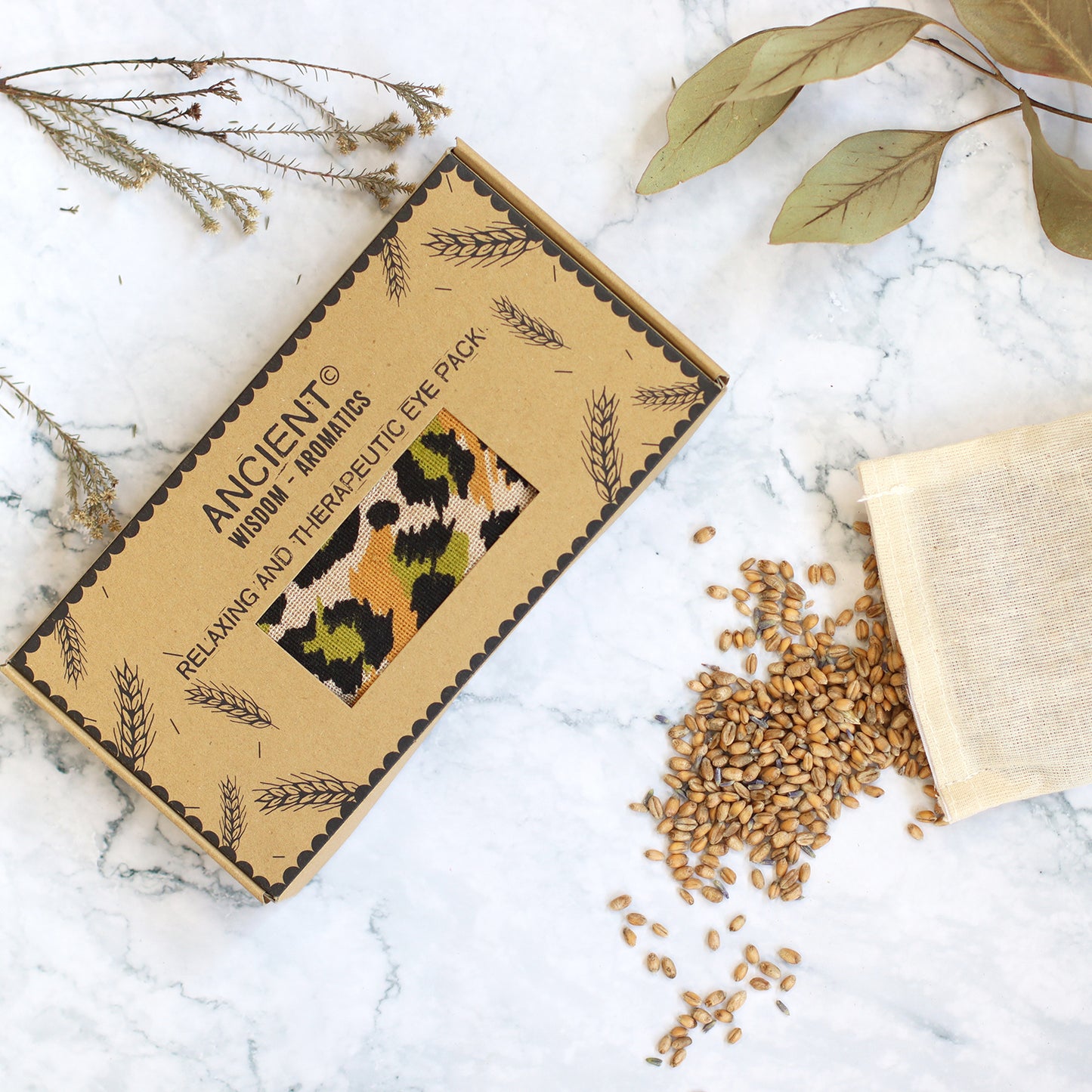 Almohada para los ojos de algodón natural lavanda y juco en caja de regalo - Leopardo Nocturno