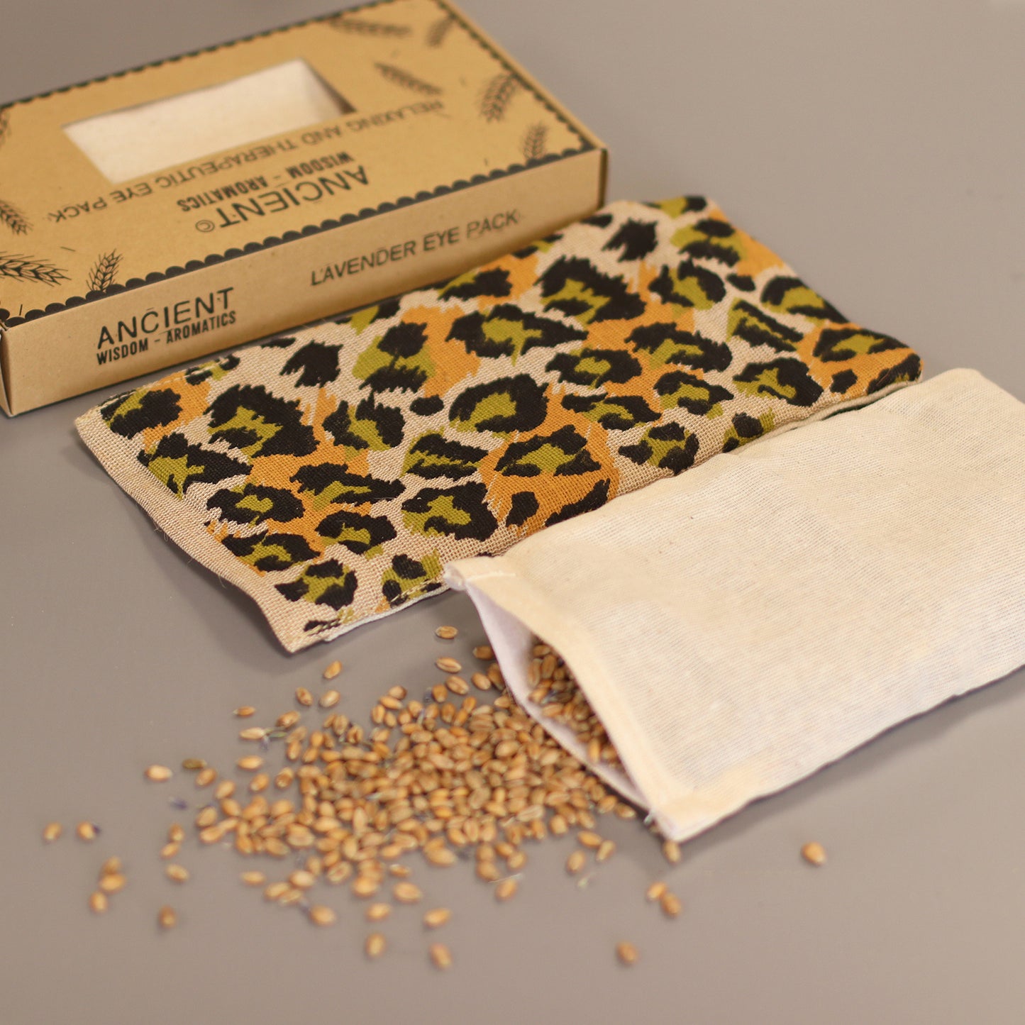 Almohada para los ojos de algodón natural lavanda y juco en caja de regalo - Leopardo Nocturno