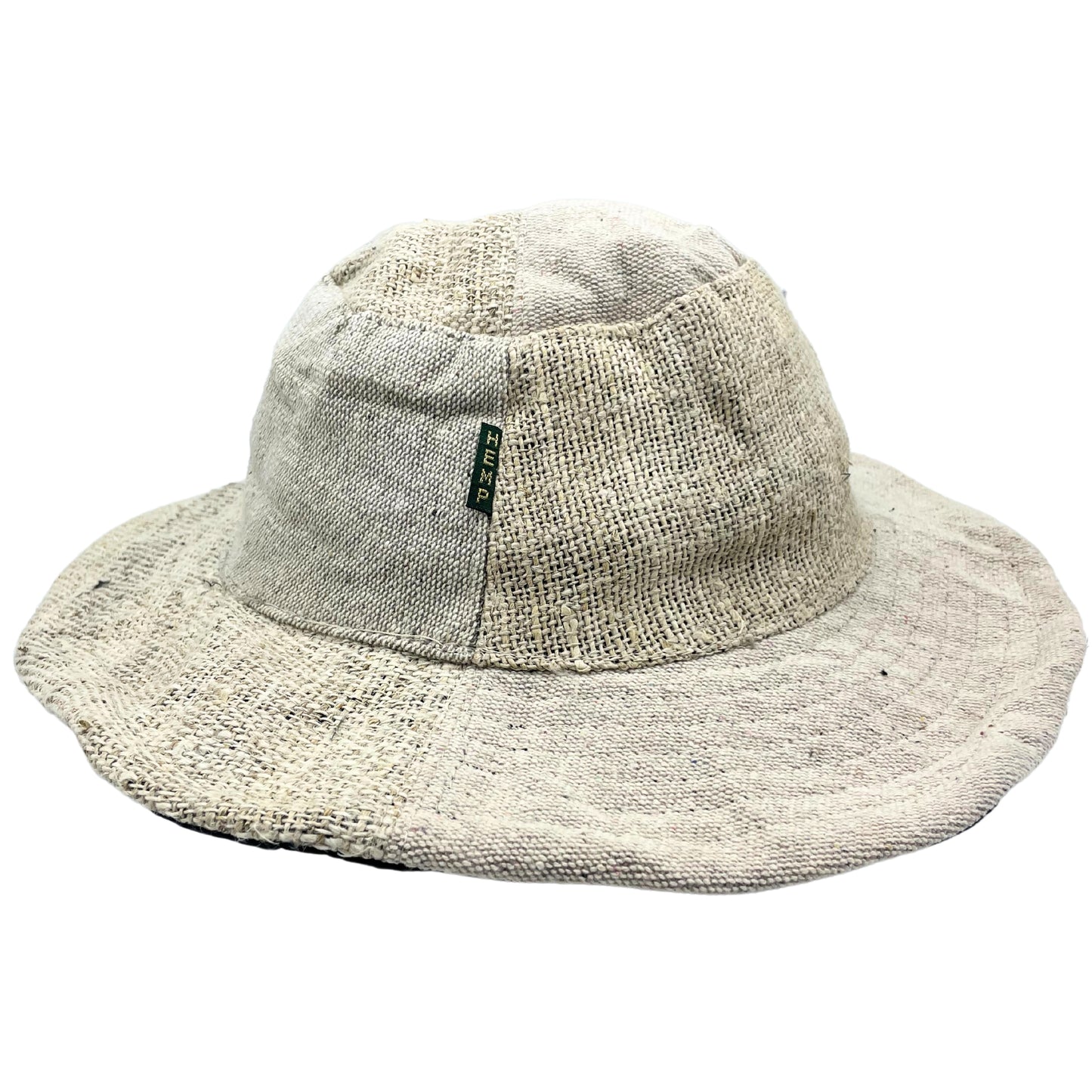 Sombrero boho chic de cáñamo y algodón con parches y aros - Natural