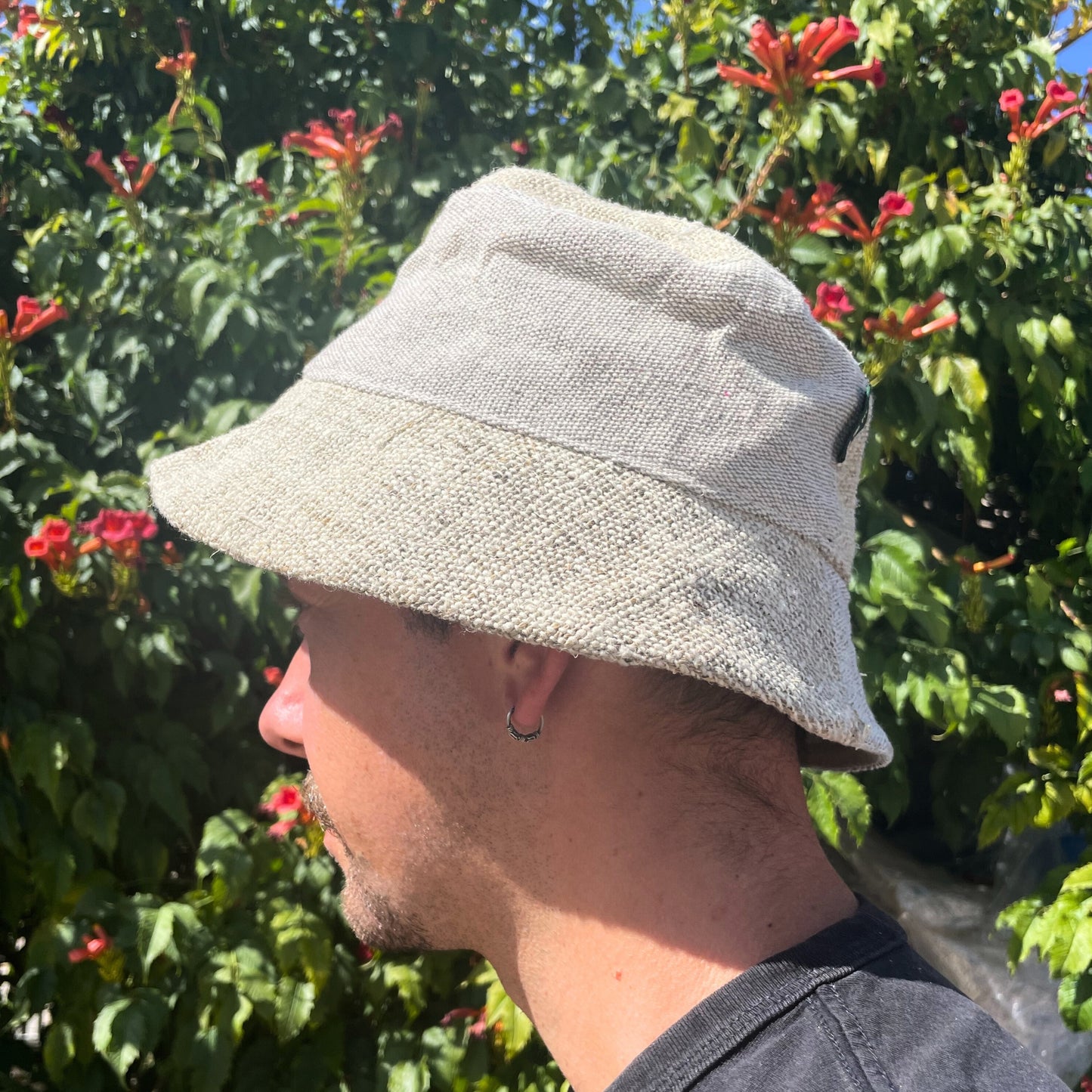 Sombrero boho chic de cáñamo y algodón con parches - Natural
