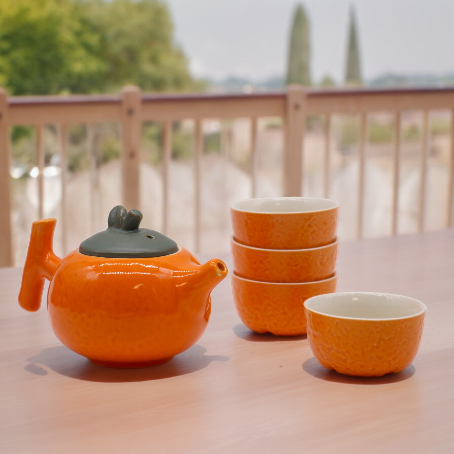 Set de Tetera Cerámica - Naranja - Tetera & Cuatro tazas