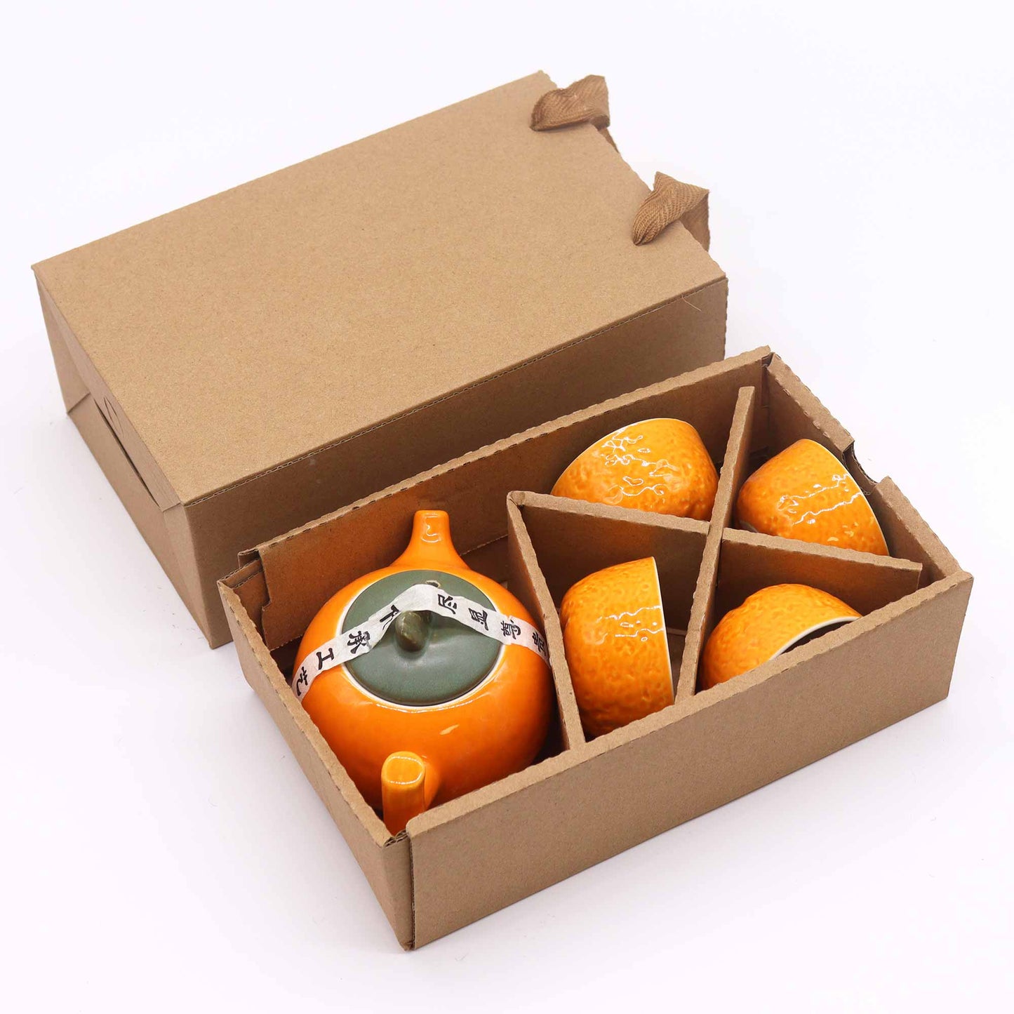 Set de Tetera Cerámica - Naranja - Tetera & Cuatro tazas