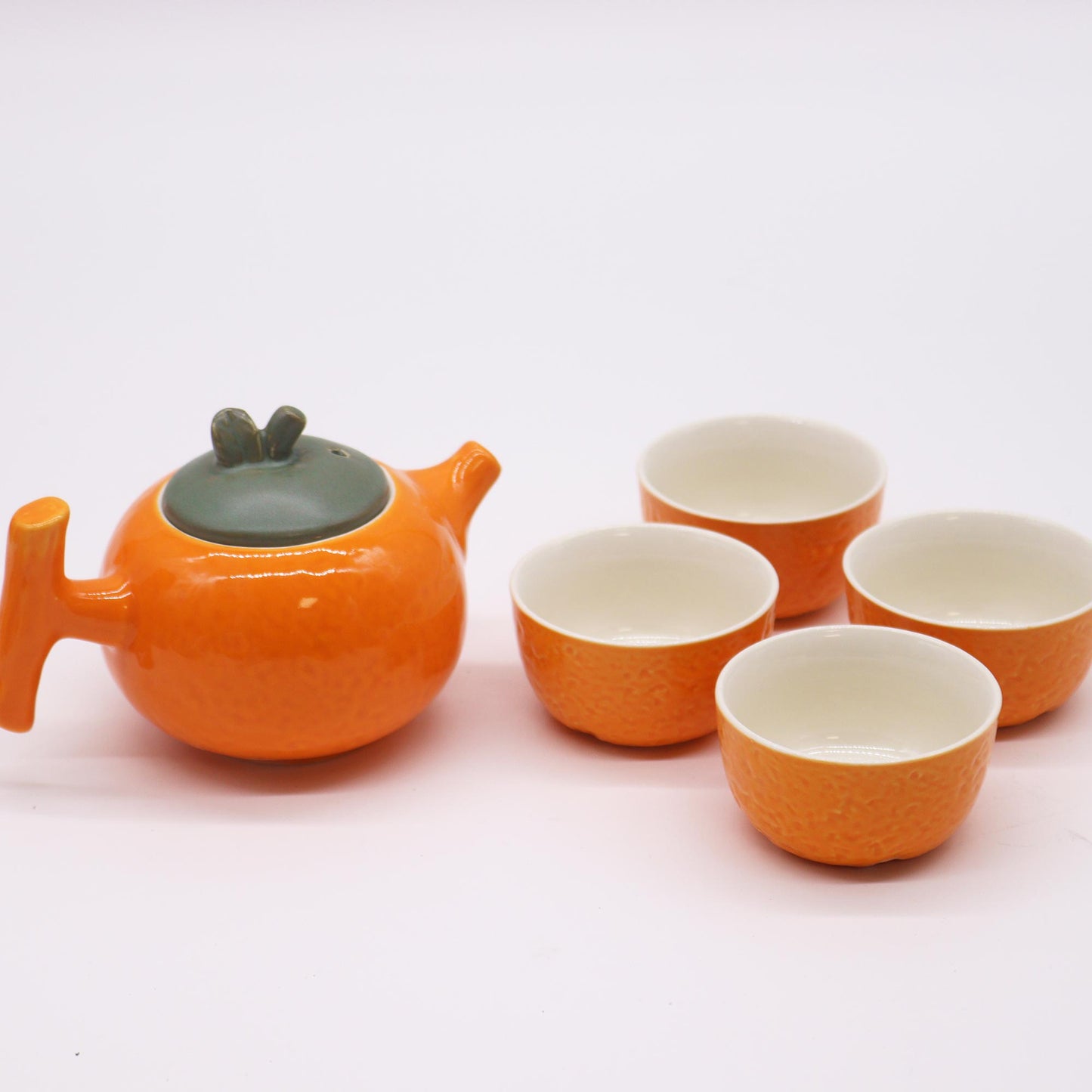 Set de Tetera Cerámica - Naranja - Tetera & Cuatro tazas
