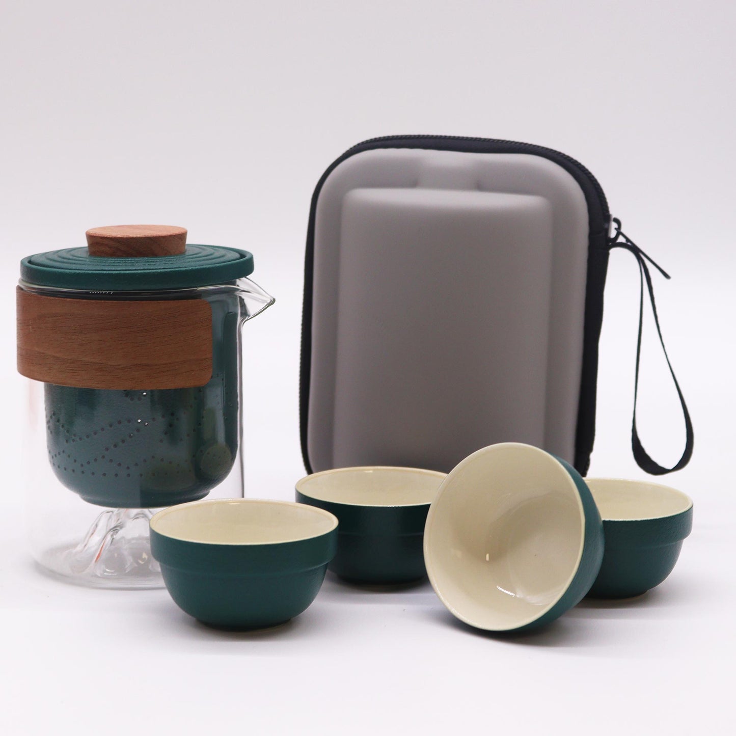 Set de Tetera - Viaje, montaña, picnic -Tetera & Cuatro Tazas con estuche de viaje
