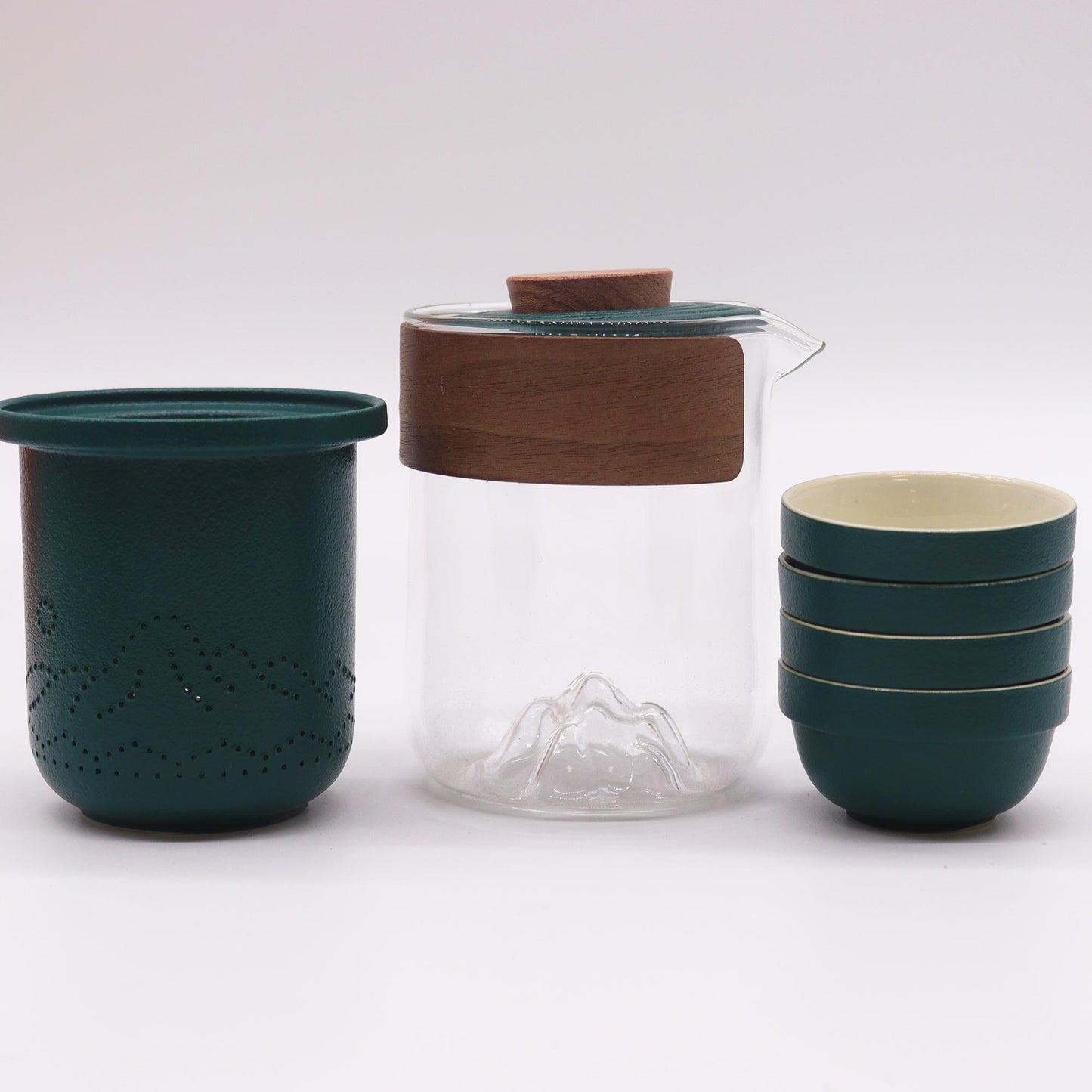 Set de Tetera - Viaje, montaña, picnic -Tetera & Cuatro Tazas con estuche de viaje
