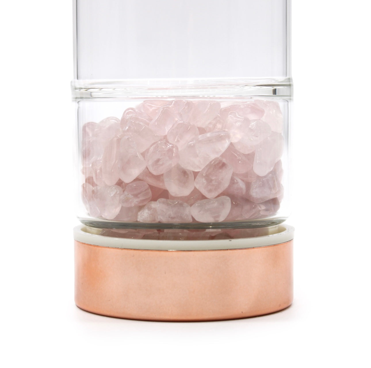 Botella de cristal para té y elixir de cuarzo rosa