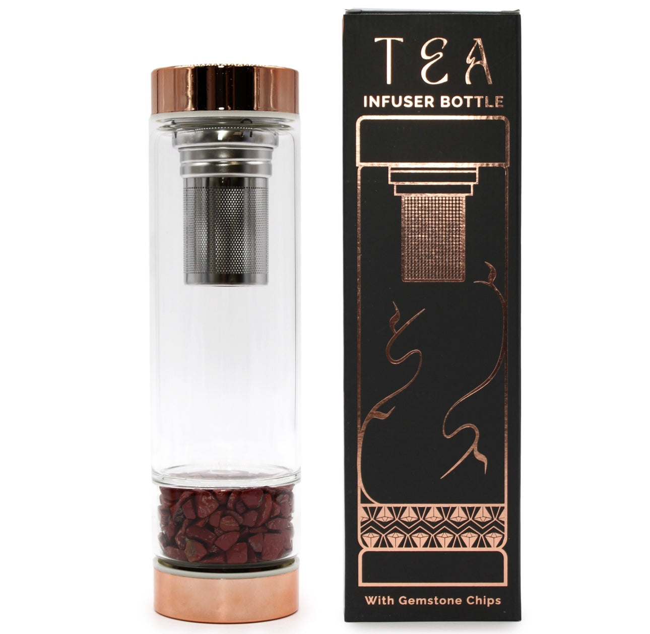 Botella de cristal para té con Jaspe Rojo
