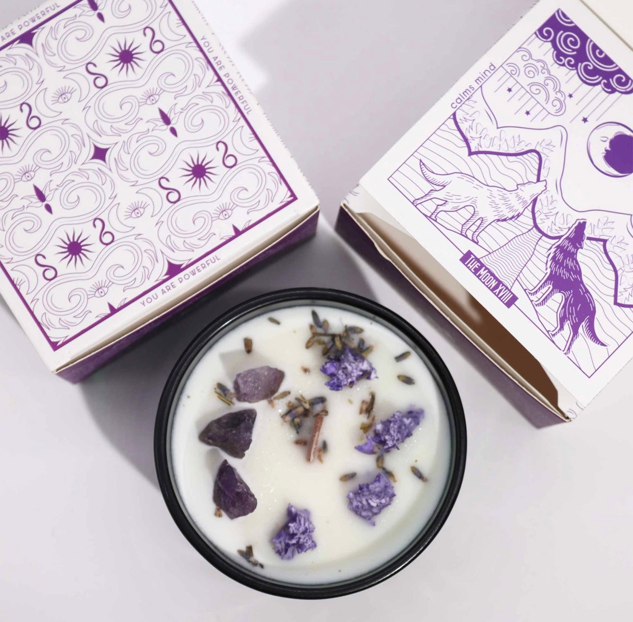 Vela Flor Mágica con mineral. La Luna