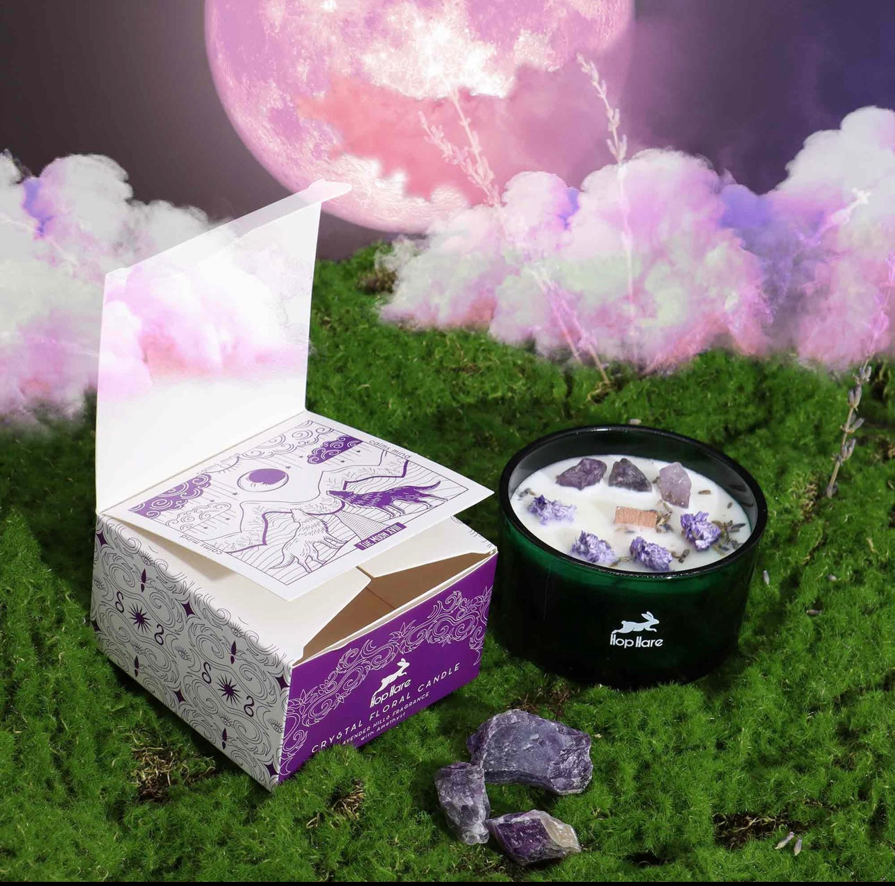 Vela Flor Mágica con mineral. La Luna
