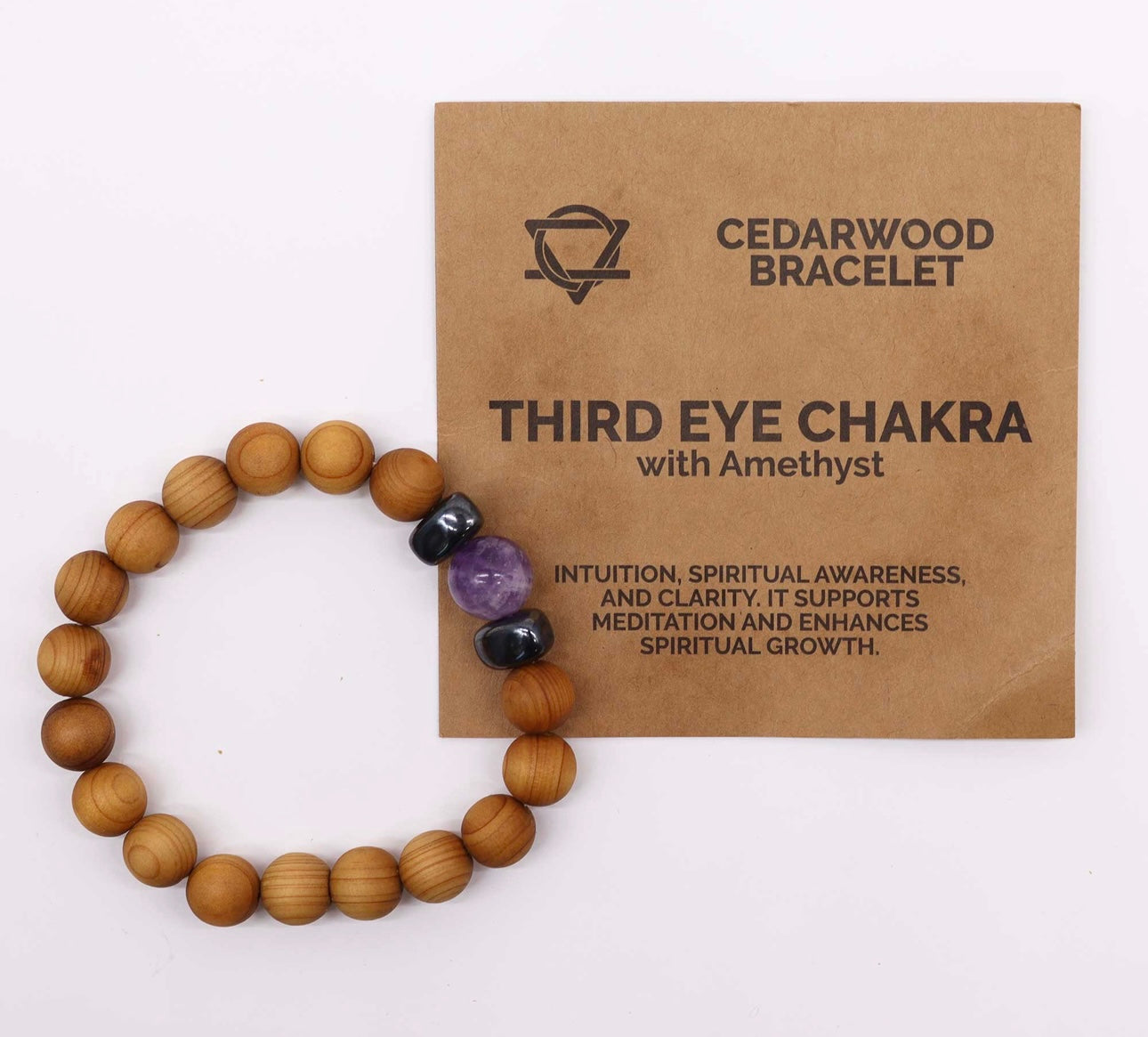 Pulsera de cedro con Amatista. Chakra tercer ojo.