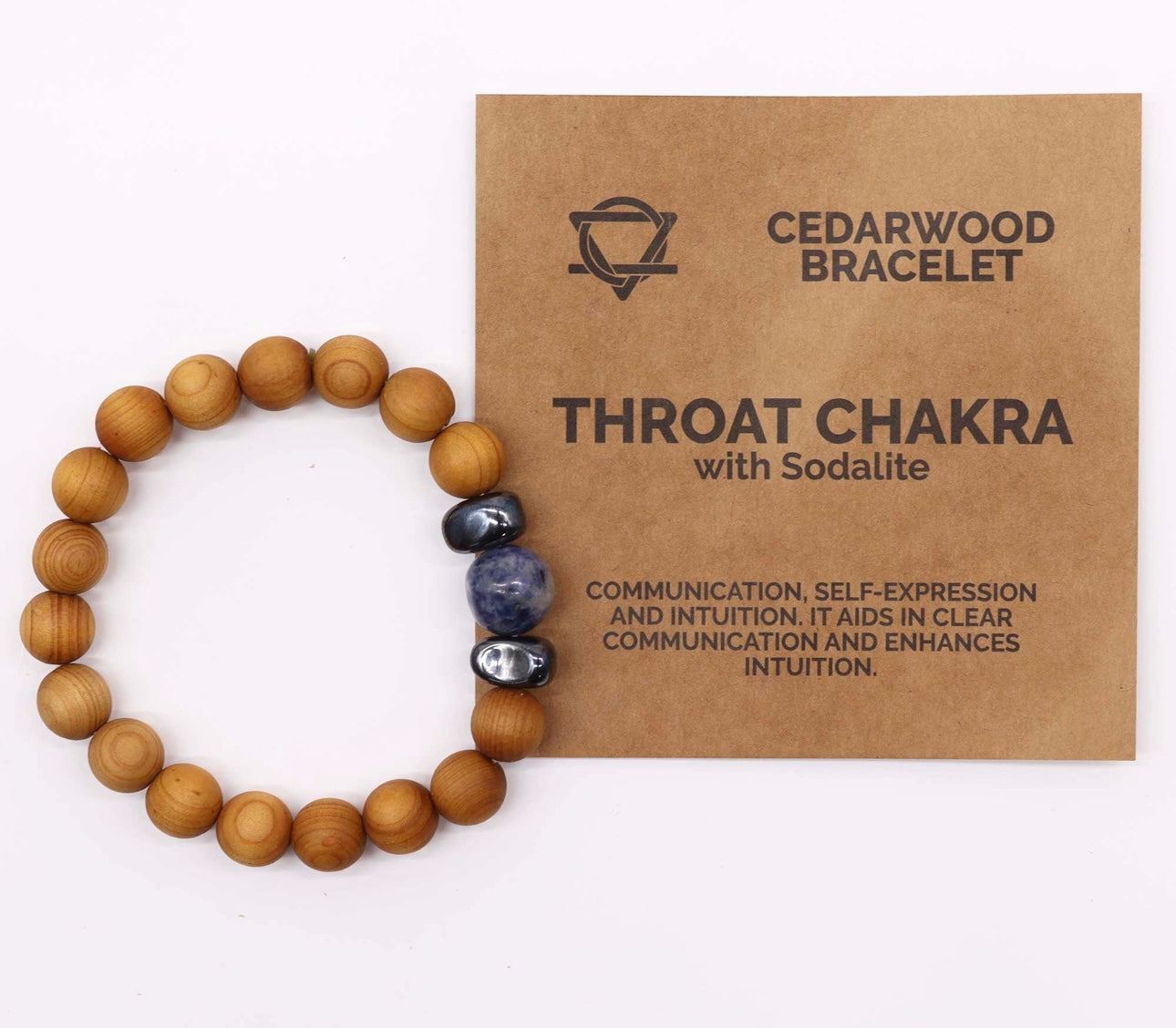 Pulsera de cedro con Sodalita. Chakra garganta.