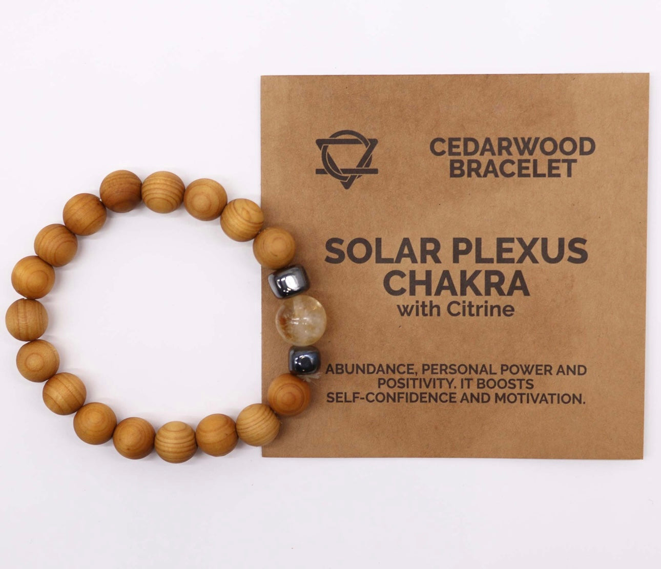 Pulsera de cedro con citrino. Chakra plexo solar.
