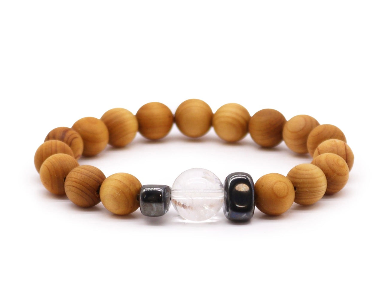 Pulsera de cedro con cuarzo cristal. Chakra Corona