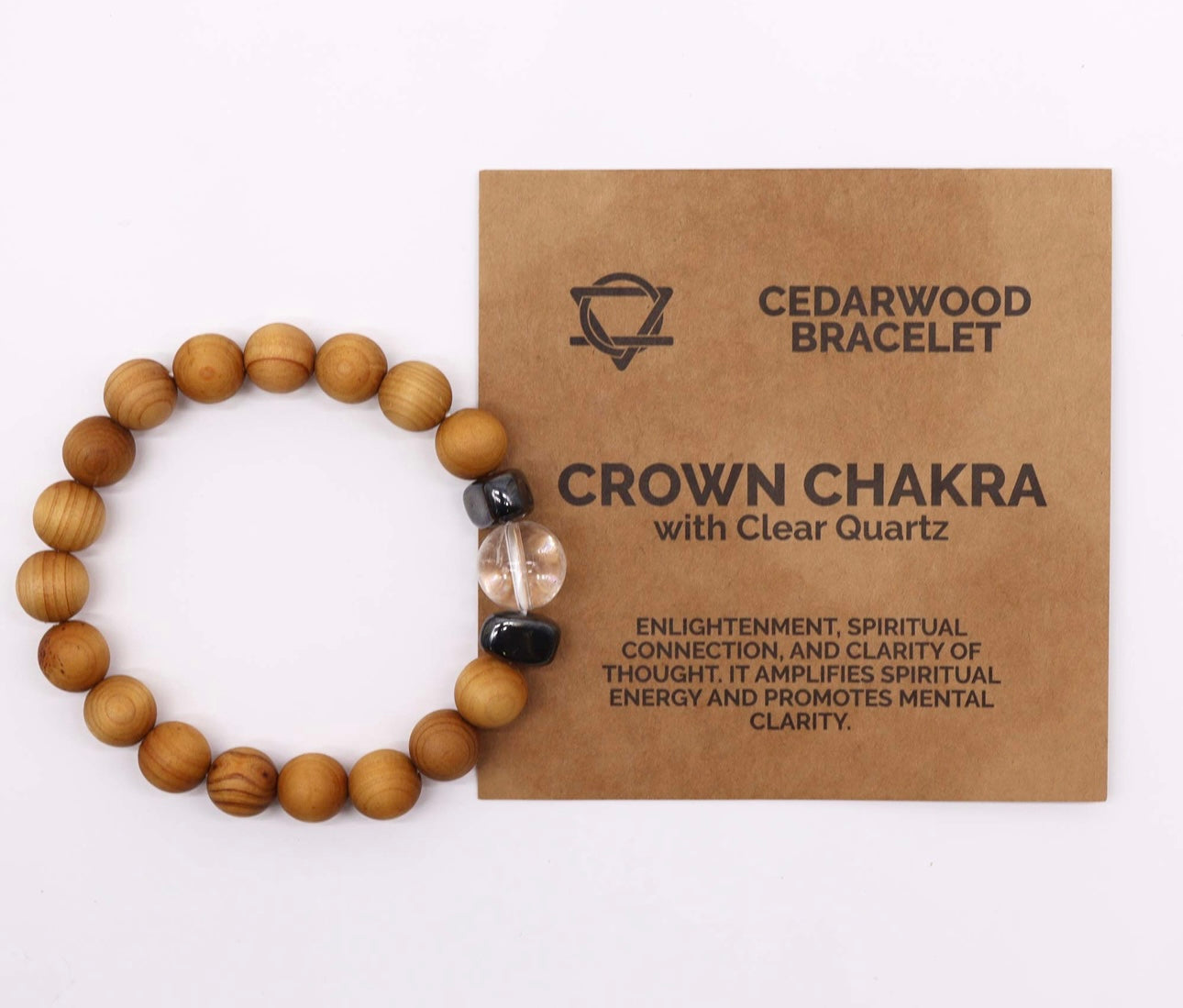 Pulsera de cedro con cuarzo cristal. Chakra Corona