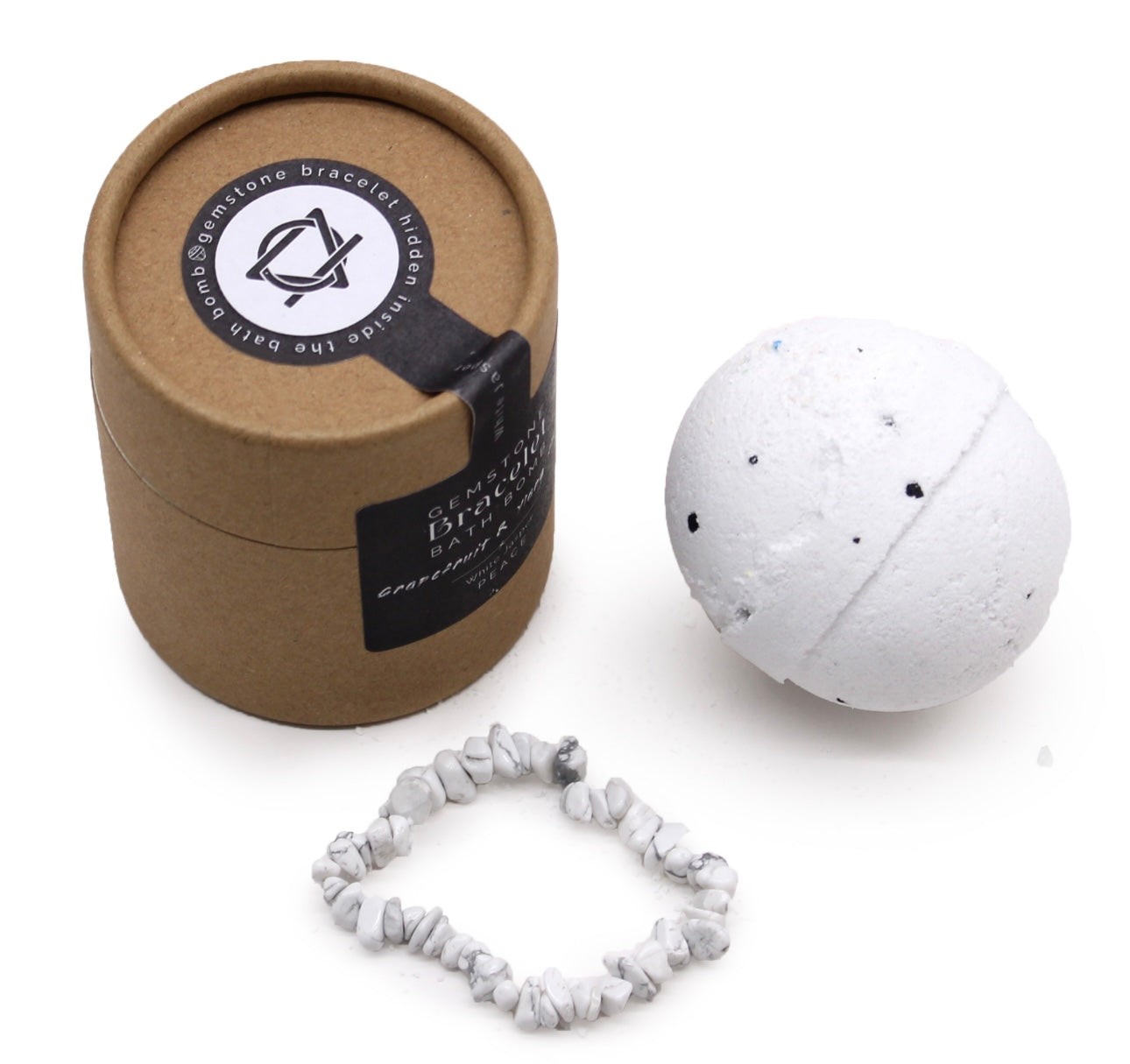 Bomba de baño de Pomelo e Ylang Ylang/pulsera de jaspe blanco. PAZ.