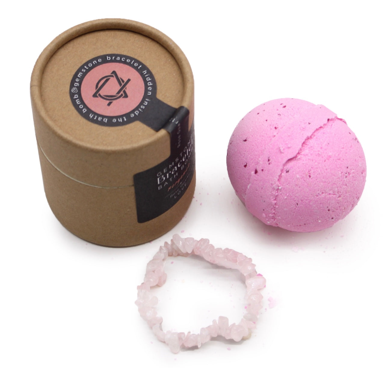 Bomba de baño de Bergamota con pulsera de cuarzo rosa. AMOR