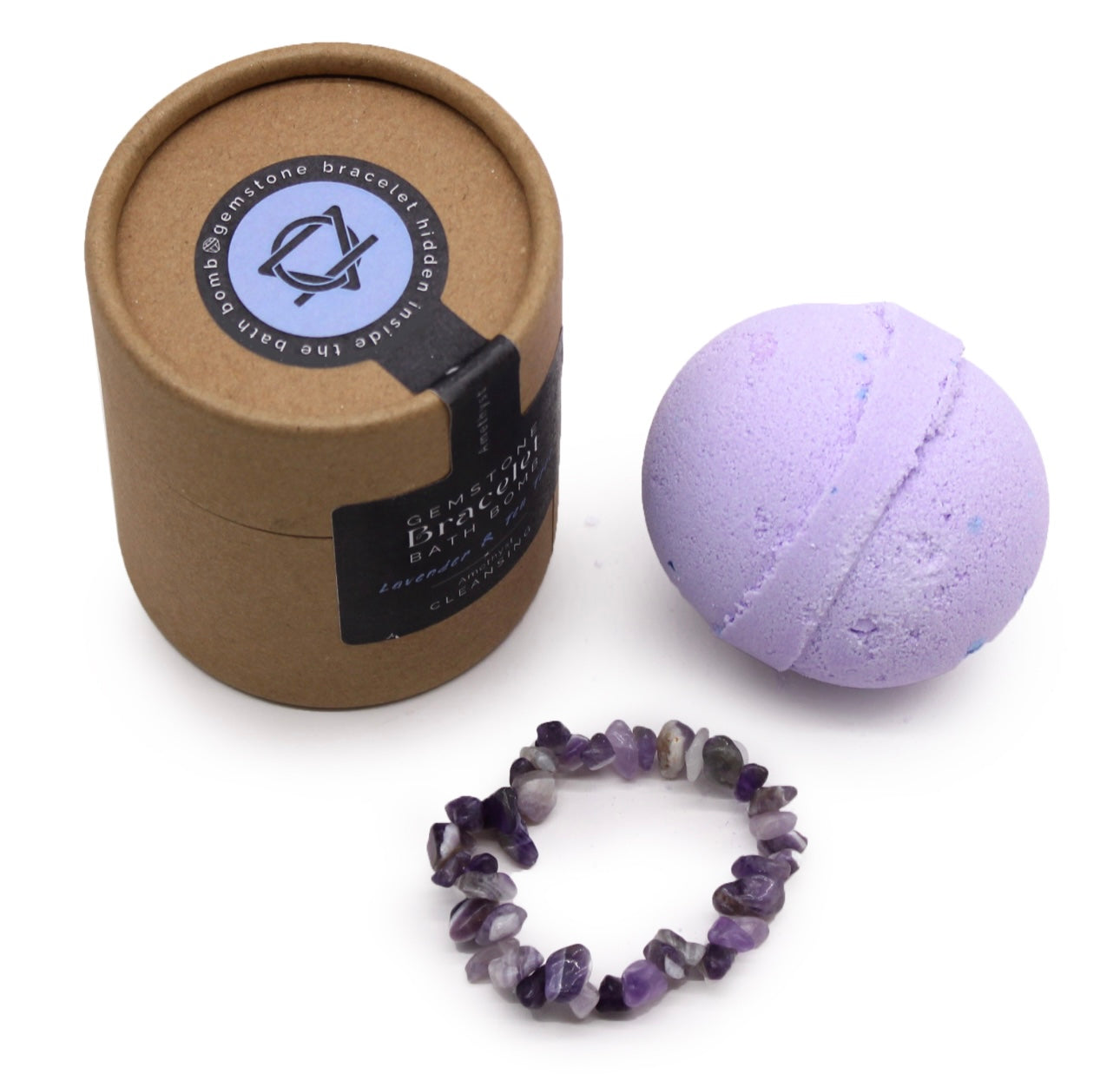 Bomba de baño de Lavanda y Árbol de té con pulsera de Amatista. LiMPiEZA.