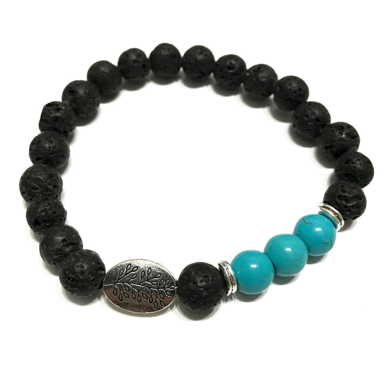 Pulsera de piedra de lava -Hoja- Turquesa