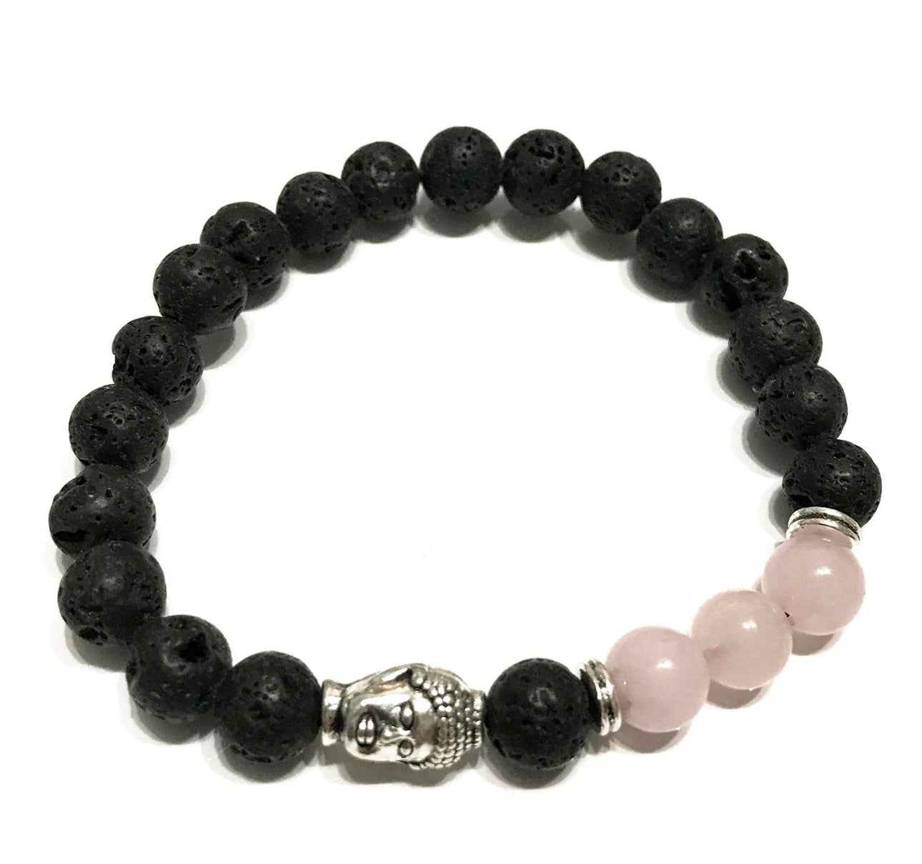 Pulsera de piedra de Lava -Buda- Cuarzo Rosa