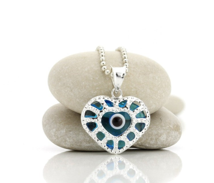 Colgante corazón de plata 925 con ojo turco