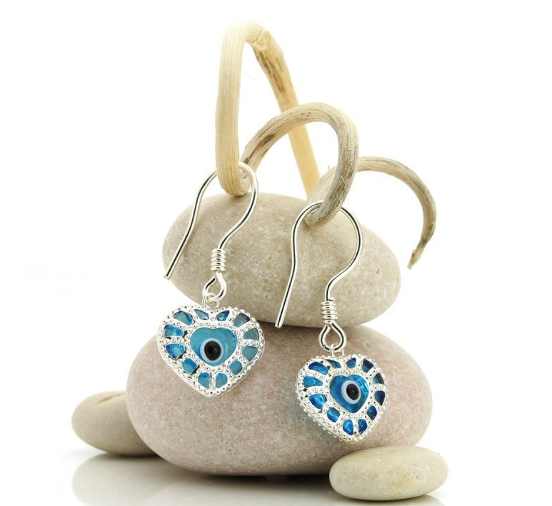 pendientes en plata de 925 modelo corazón-ojo turco