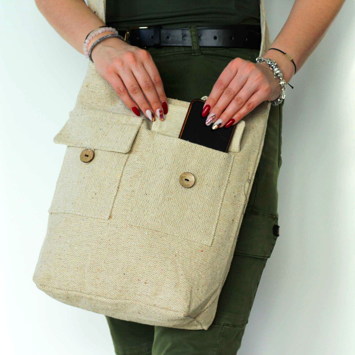 Bolso de Dos Bolsillos Tonos Naturales - Natural - Tamaño Grande