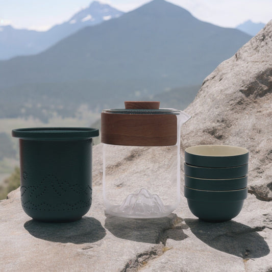 Set de Tetera - Viaje, montaña, picnic -Tetera & Cuatro Tazas con estuche de viaje