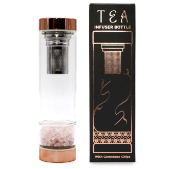 Botella de cristal para té y elixir de cuarzo rosa