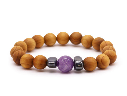 Pulsera de cedro con Amatista. Chakra tercer ojo.