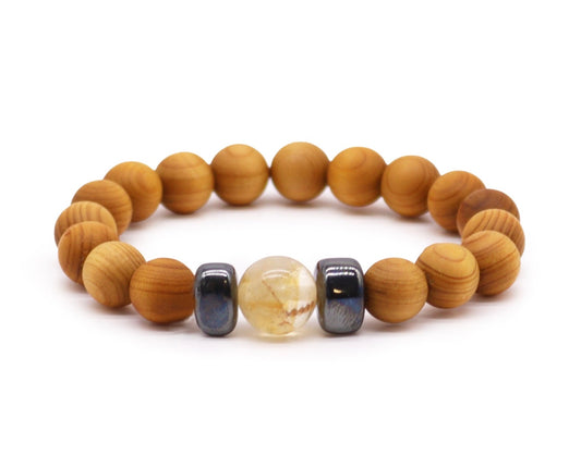 Pulsera de cedro con citrino. Chakra plexo solar.
