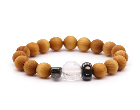 Pulsera de cedro con cuarzo cristal. Chakra Corona
