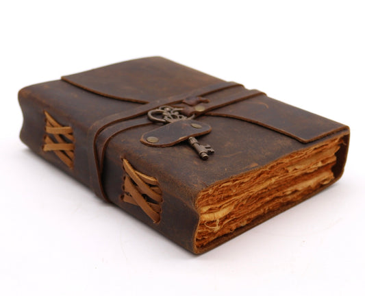 Cuaderno de cuero curtido y llave-200 páginas (13x18cm)