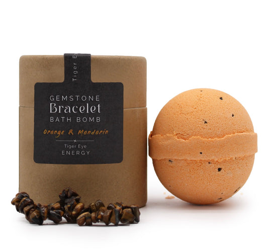 Bomba de baño naranja y mandarina /pulsera ojo de tigre. ENERGÍA