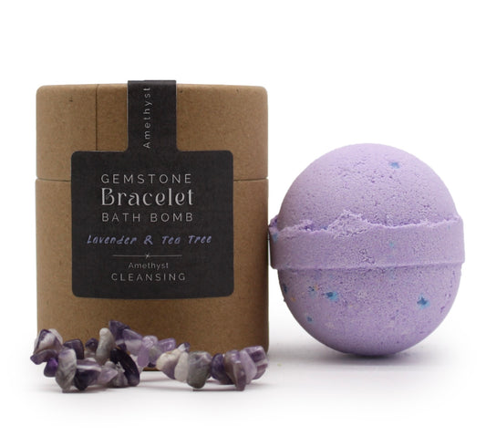 Bomba de baño de Lavanda y Árbol de té con pulsera de Amatista. LiMPiEZA.