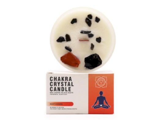 Vela con Jaspe rojo y Ágata Negra. Chakra Raiz