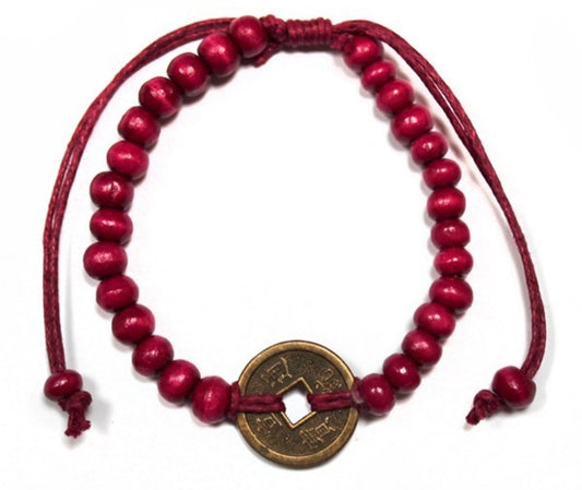 Pulsera Feng Shui de cuentas de madera/roja