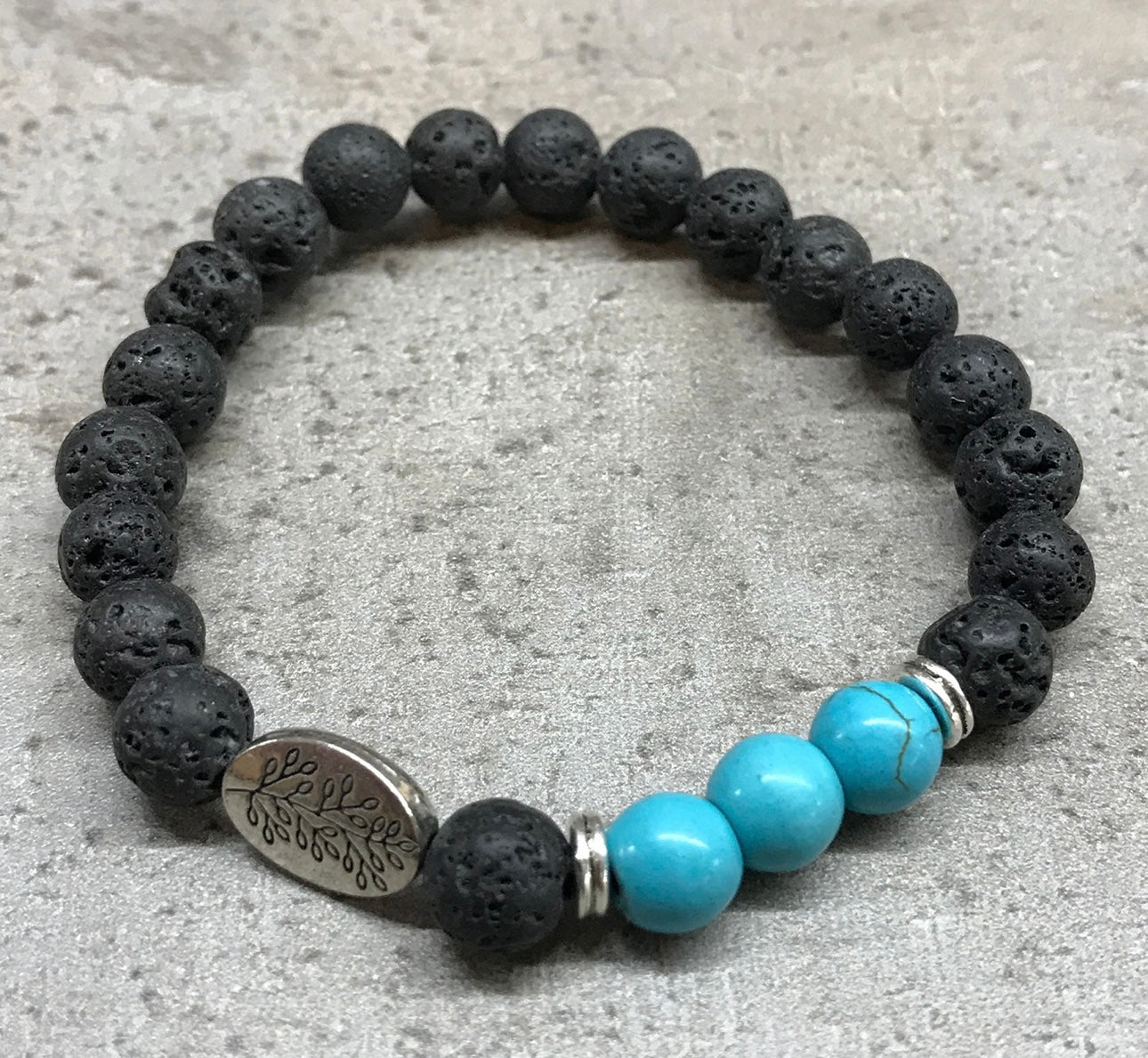 Pulsera de piedra de lava -Hoja- Turquesa