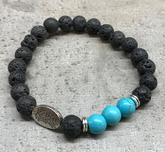 Pulsera de piedra de lava -Hoja- Turquesa