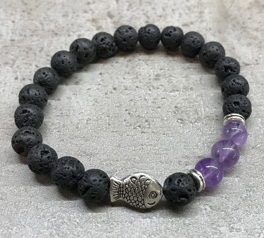 Pulsera de Piedra de Lava - Pececito - Amatista