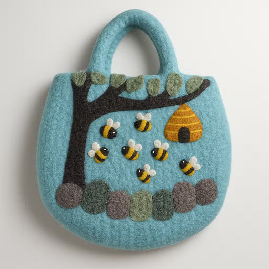 Bolsa de fieltro al agua- árbol y colmena - 35 x 27 cm