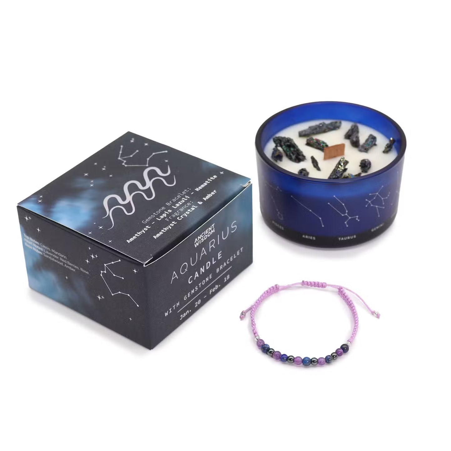 Vela de cera de soja con pulsera - Acuario